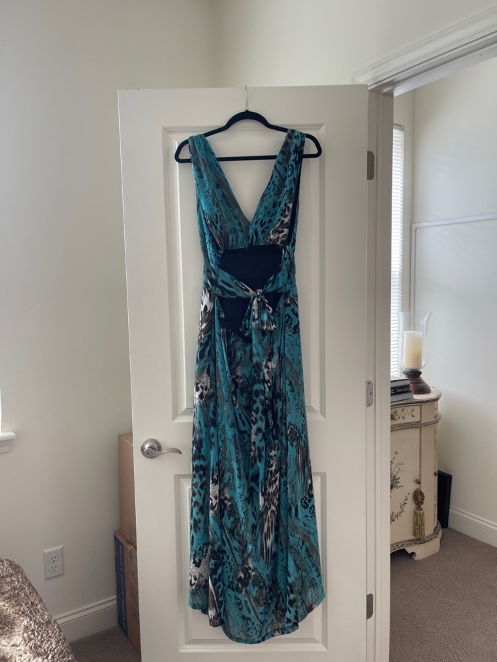 PRETTYLITTLETHING Sleeveless Teal Animal-Print Maxi Dress